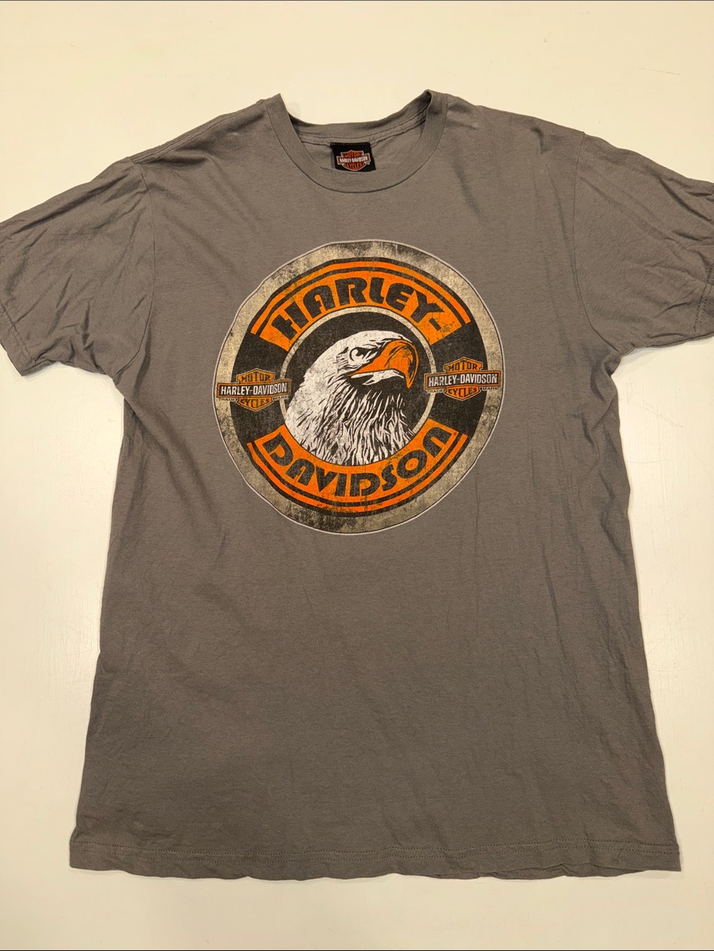 Harley-Davidson Gray Short Sleeve T-Shirt with Orange Eagle Emblem